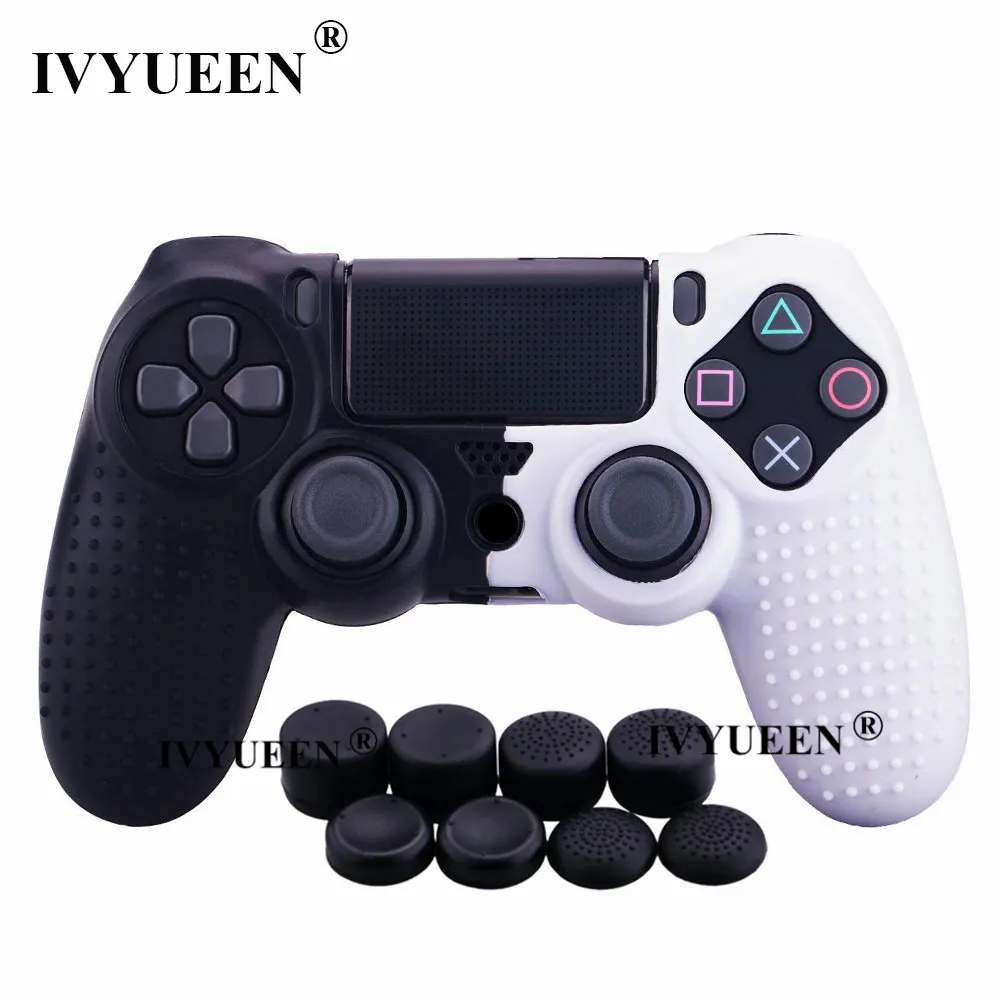 IVYUEEN для playstation 4 PS4 Pro тонкий силиконовый гелевый чехол-накладка с 8 аналоговыми ручками - Цвет: Black White