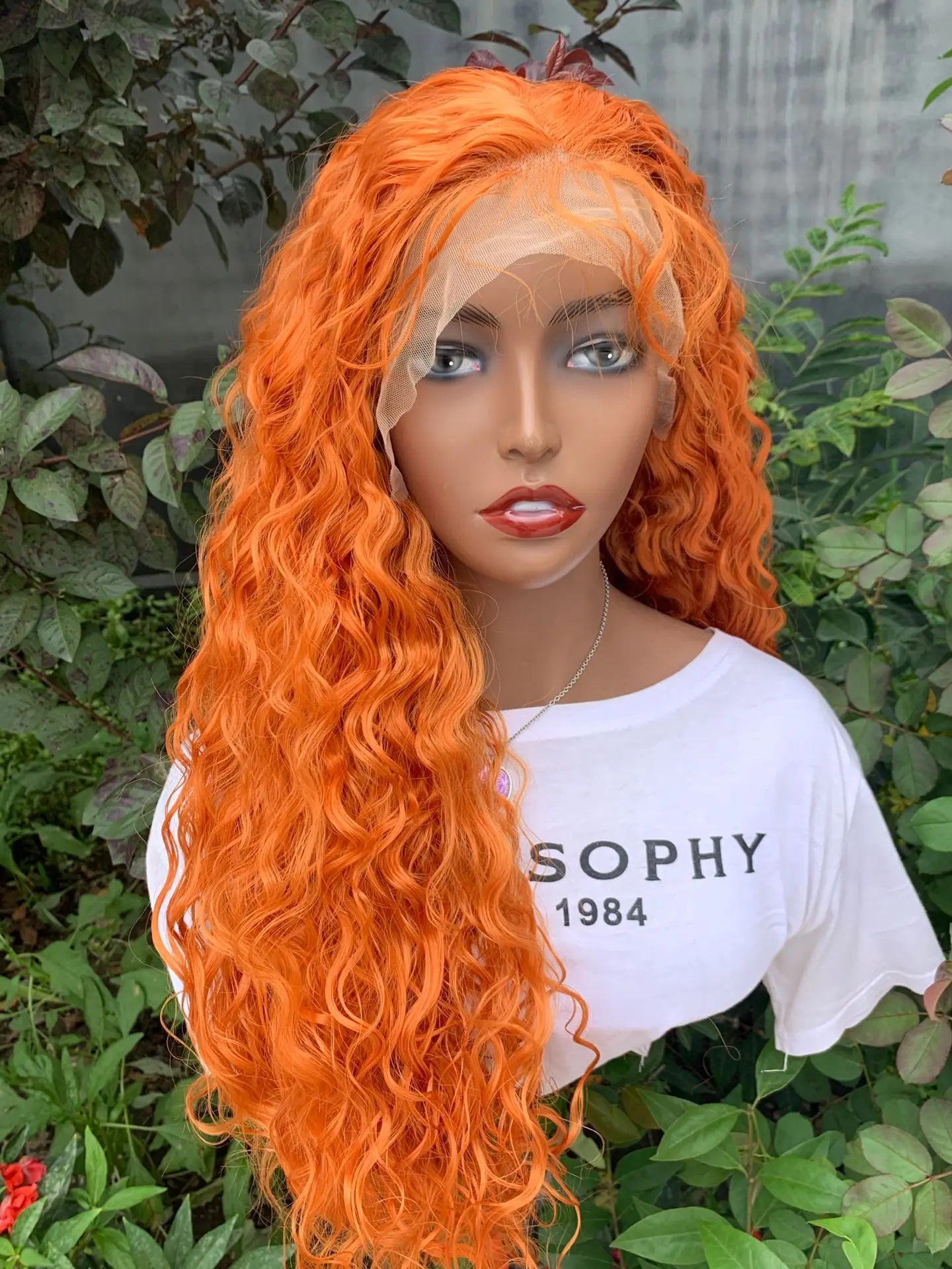 180 Density 26 Inch Long Ginger Orange Body Wave Synthetic Wigs
