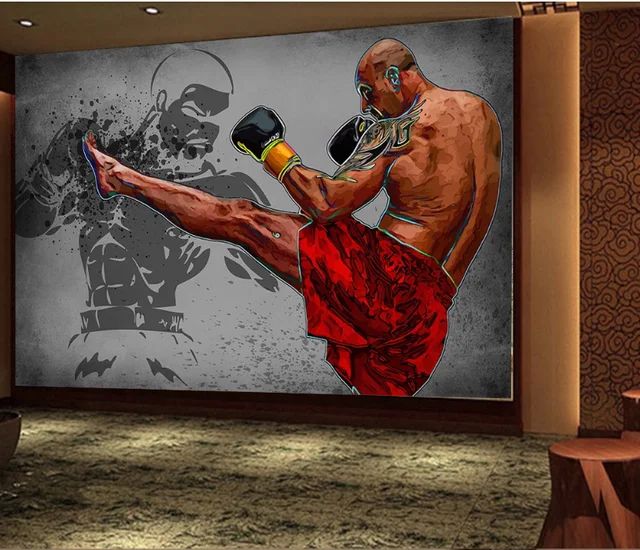 WJJFA Man Boxing Wallpaper 3D Wall Murals, Oil Painting Art Mural Wallpaper  Decor Paintings, Suitable for Boxing Gym Boxing Match Living Room and