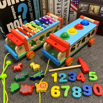 

Baby Small Hammer Hit Cart Child Tractor Hit Table Infant Early Education Digital Shape Matching Block Toys 0-3 Years Old