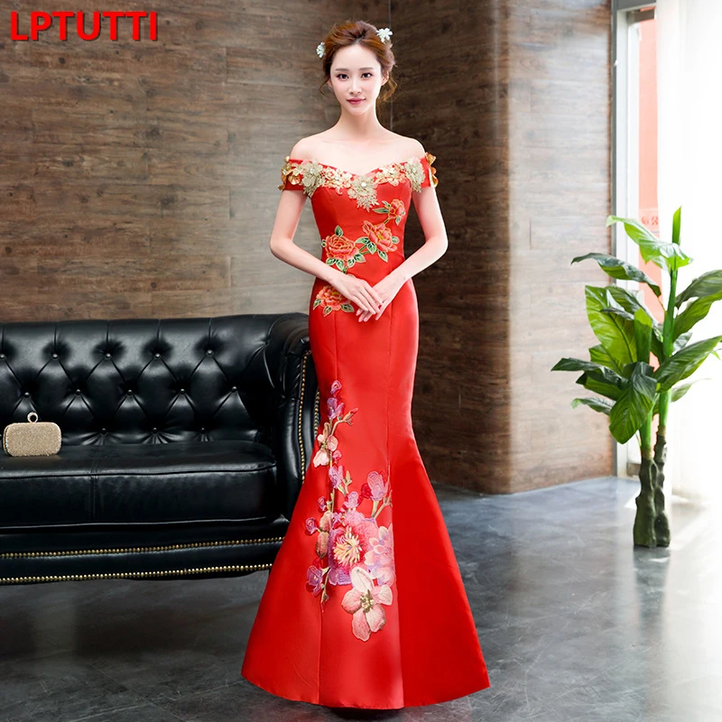 Китайский стиль cheongsam для женщин Элегантный Дата церемония Вечеринка Выпускной платье Формальные торжества события Роскошные Длинные вечерние платья - Цвет: 4