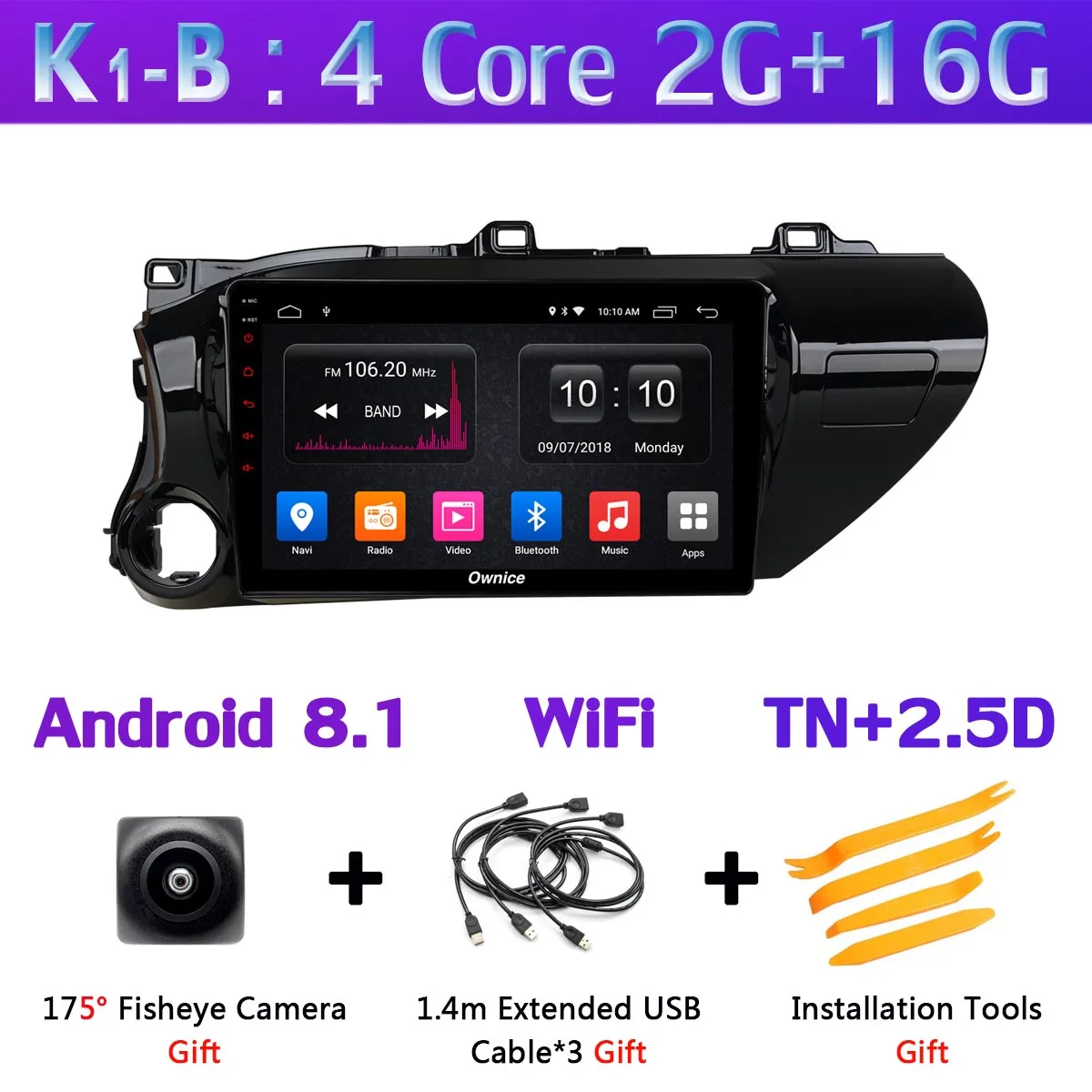 K1-B 360 ° панорамный Android 9,0 8Core 4G+ 64G Автомобильный мультимедийный плеер для Toyota Hilux gps компактное минирадио CarPlay - Цвет: K1-B
