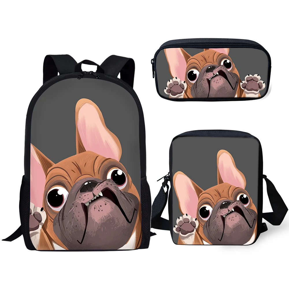 

HaoYun Fashion Children's Backpack Cartoon Bulldogs Pattern School Book Bags Kawaii Animal Prints 3PCs/Set Students School Bags