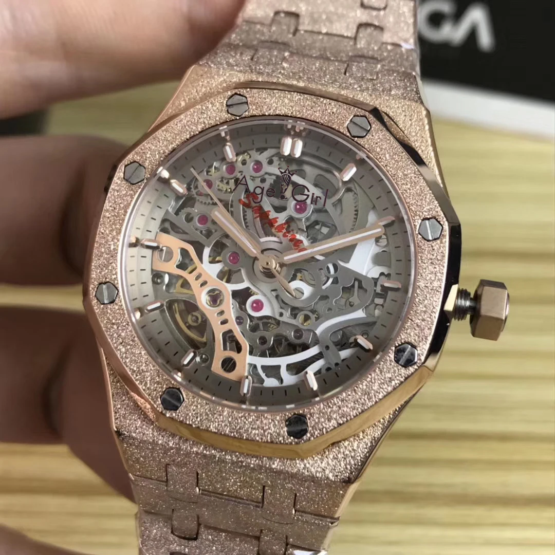 

Luxury Brand New Women Lady Silver Rose Gold Automatic Mechanical Sapphire Stainless Steel Matte Watch Tourbillion Skeleton 37mm