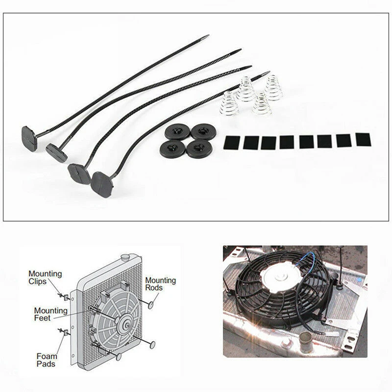 Car Fan Fan Mount Kit For Car Vehicle Electric Radiator Fan Mounting 4 mounting feet 4 cable ties springs 8 foam protection pads Kit