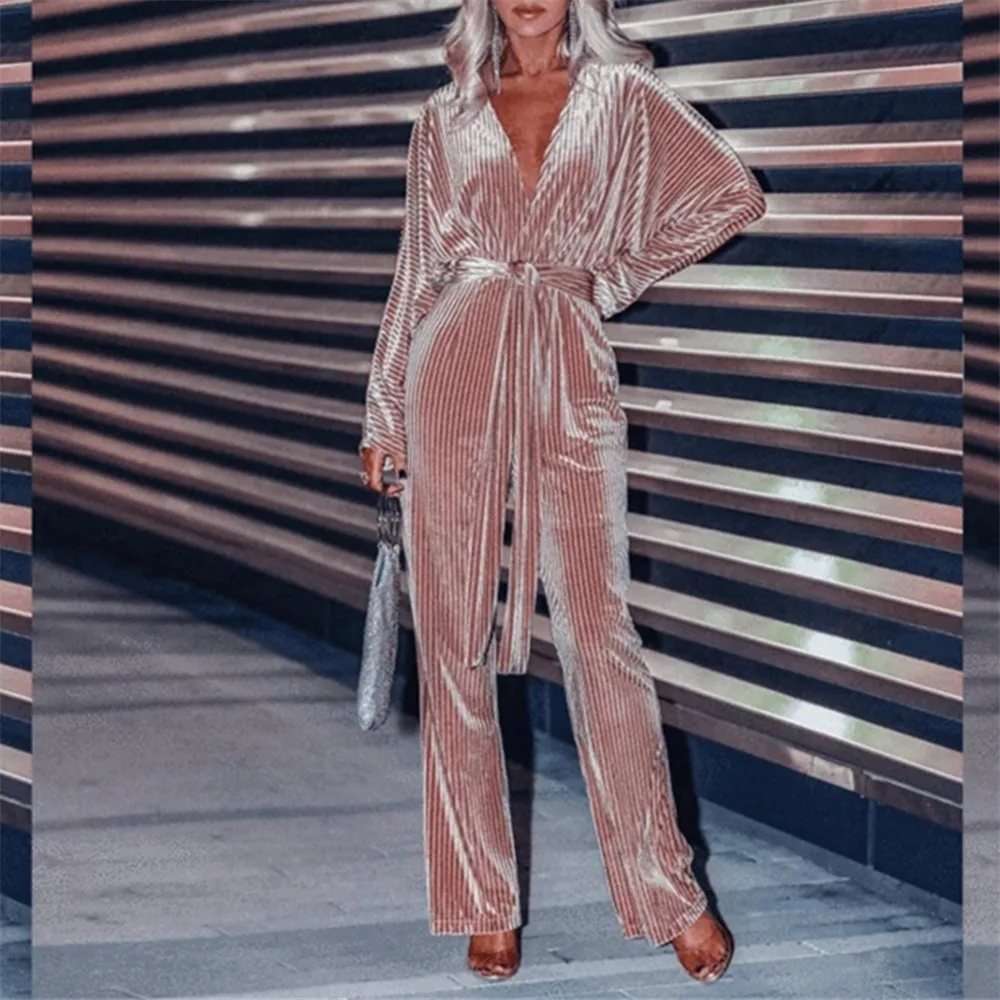 

Yesexy 2019 Autumn Winter Long Sleeve Deep V Neck Velvet Women Overalls Solid Color Rompers Women Jumpsuits VR0043