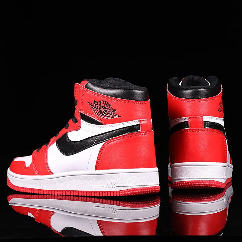 AJ1/Мужская обувь Air Force One; обувь с высоким берцем; COUPLE'S Net; модная обувь красного цвета; Повседневная Студенческая спортивная обувь для