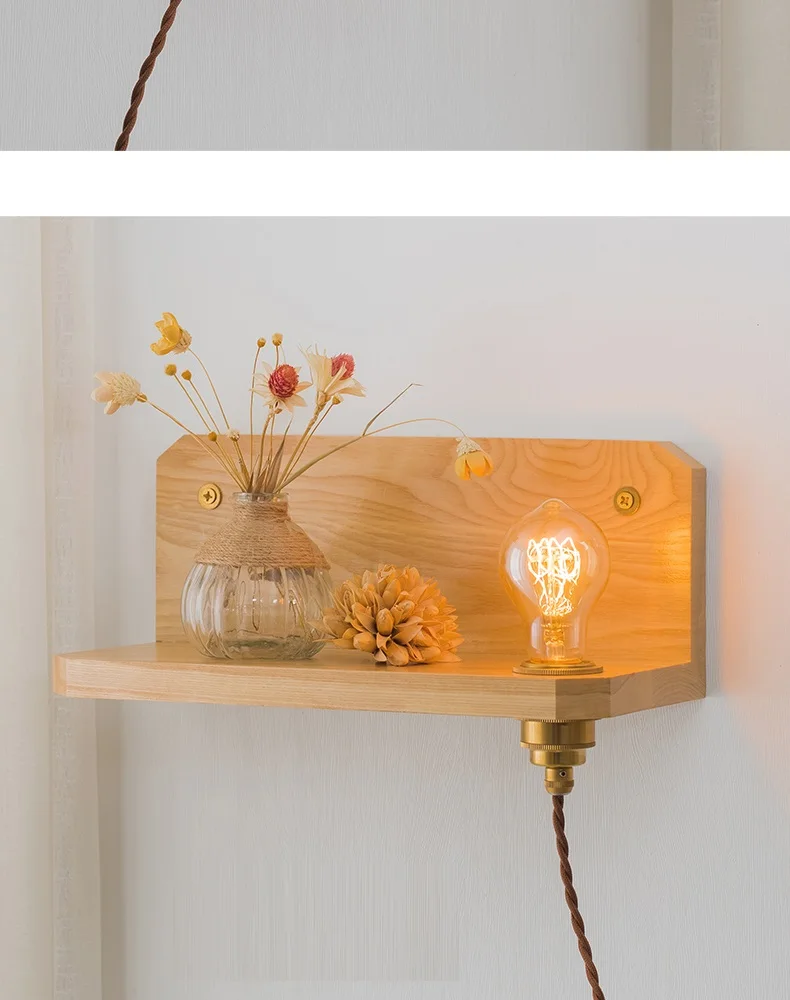 LukLoy деревянный светодиодный светильник прикроватный настенный светильник для спальни с регулируемой яркостью медный Настенный бра деревянный корпус разъема-в ретро деревянном настенном освещении для гостиной