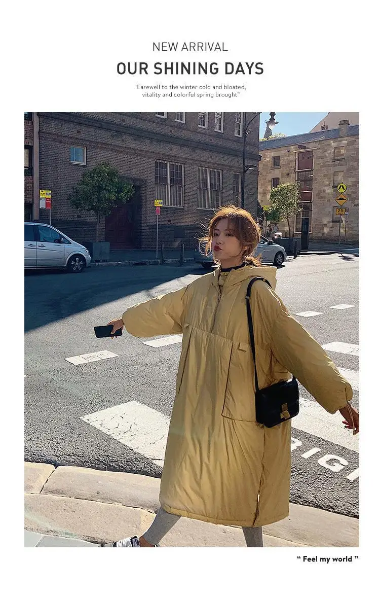 Students Thick Warm Solid Color Cotton Coat Women's Mid-length 19 Winter New Style Korean-style Loose Casual Hooded Pullover Cot