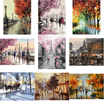 

Oil Painting By Numbers City Landscape Kits Drawing Canvas Hand Painted Home Decor DIY Pictures By Numbers Street Scenery