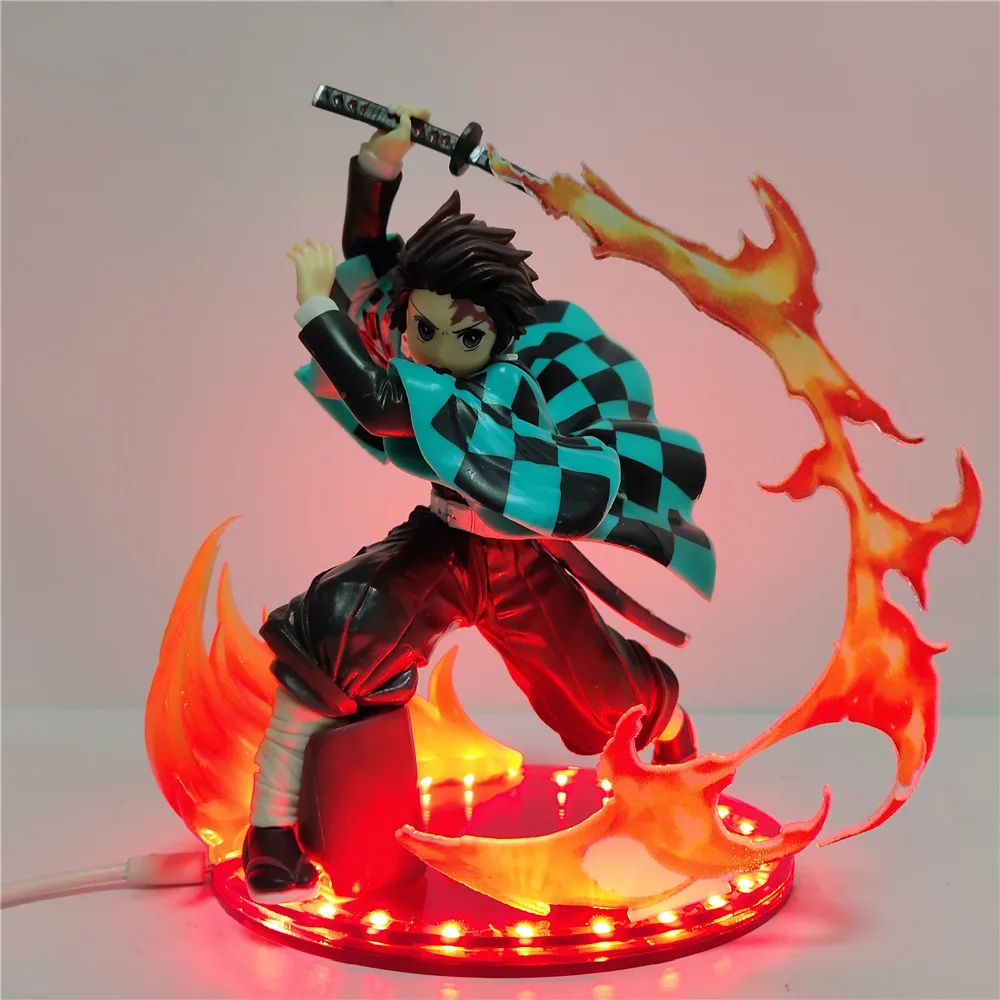 Demon Slayer Anime Figures Tanjirou 3D LED DIY Fire Set Kimetsu no Yabai Sword Effect Demonic Action Figurals Lighting Model Toy