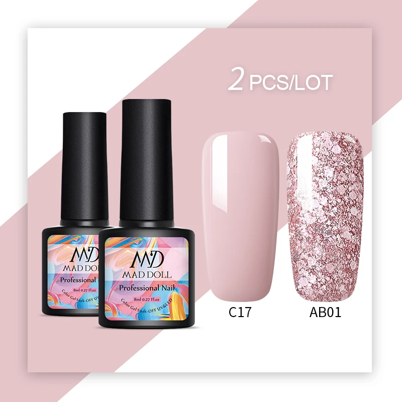 Set 2 MAD кукла УФ набор гель-лаков для ногтей с блестками, телесный, розовый, Гель-лак для ногтей, Лаки! полупостоянная блестки гель лак для ногтей 2/1 шт - Цвет: Set 2