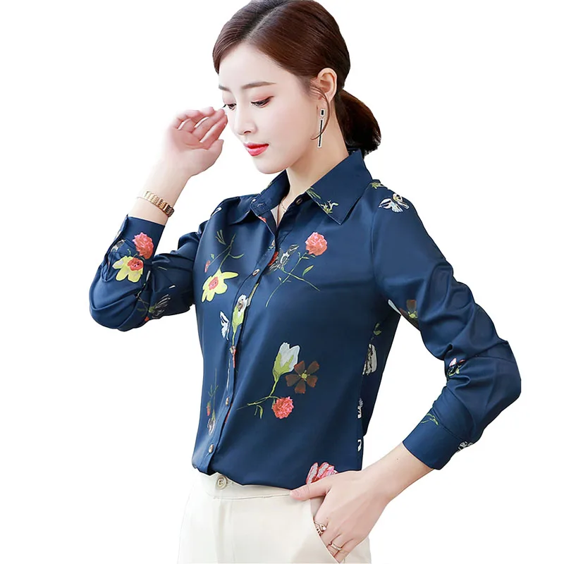 

Women Chiffon Blouse Spring Autumn Tops Fashion Office Long Sleeve Lapel Slim Blouses Floral Print Shirts Plus Size Tops 4XL 5XL