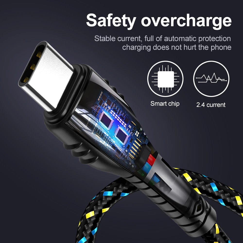 Кабель OLAF usb type C для samsung S10 S9 A50 Xiaomi Redmi Note 7 USB-C зарядное устройство 2.4A Быстрая зарядка мобильного телефона USBC кабель type-C