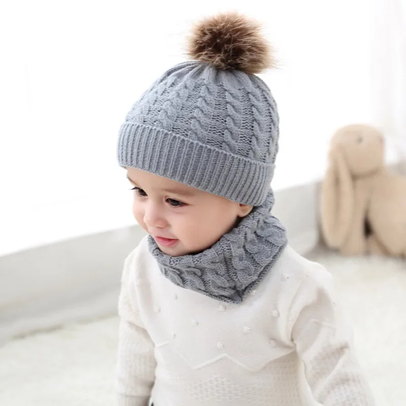 2 шт милый ребенок девочка мальчик ребёнок Младенец Зима теплый вязаный крючком шапка шапочка+ шарф комплект из двух предметов