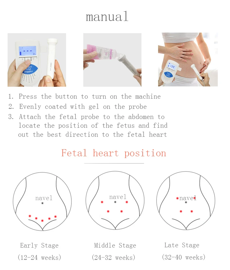 Baby Heart Beat Moniteur Poche Prenatal Fetal Doppler Free Gel US Vendeur LCD
