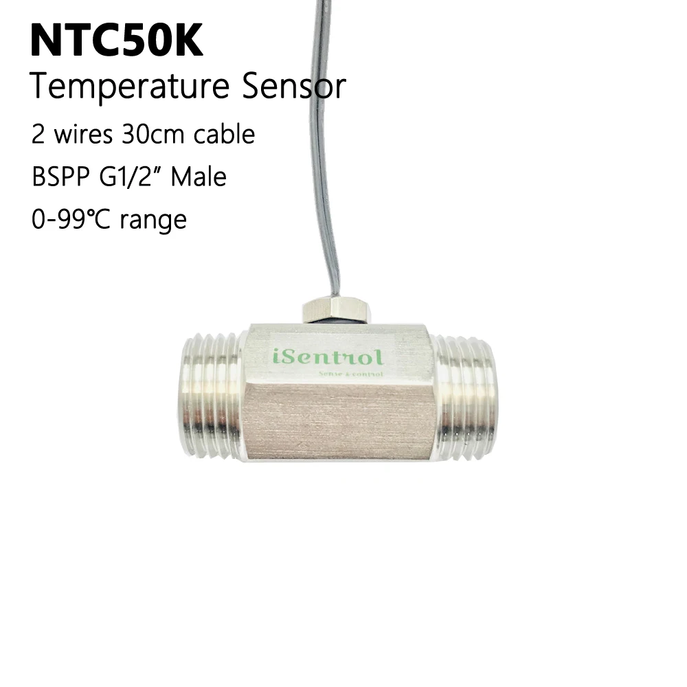 

2-проводной датчик температуры NTC50K, измеритель температуры с щупом M8 и соской SUS304 BSP1/2 дюйма, наружная резьба, iSentrol Electronics, 30 см