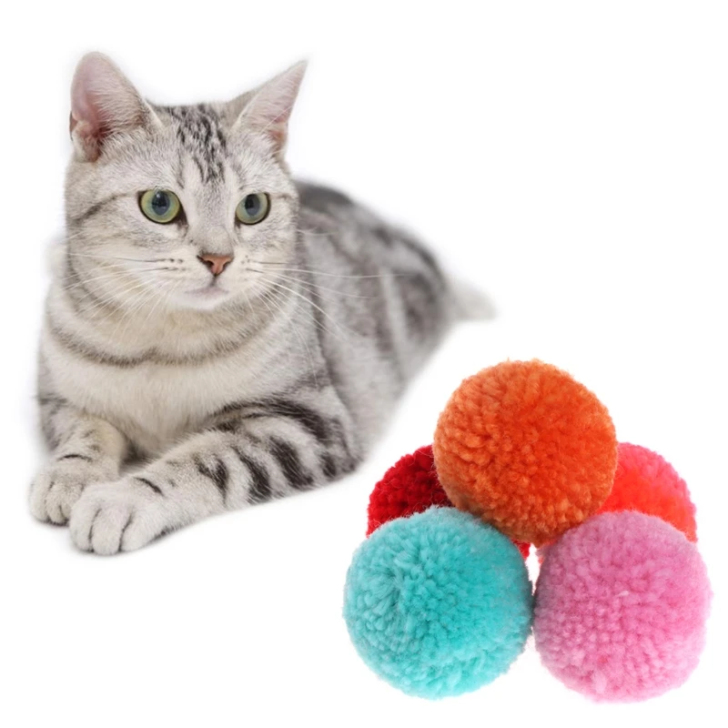 5 Pcs Cat Toy Plush Balls Assorted Pet Game Kitten Interactive Soft Candy Color 