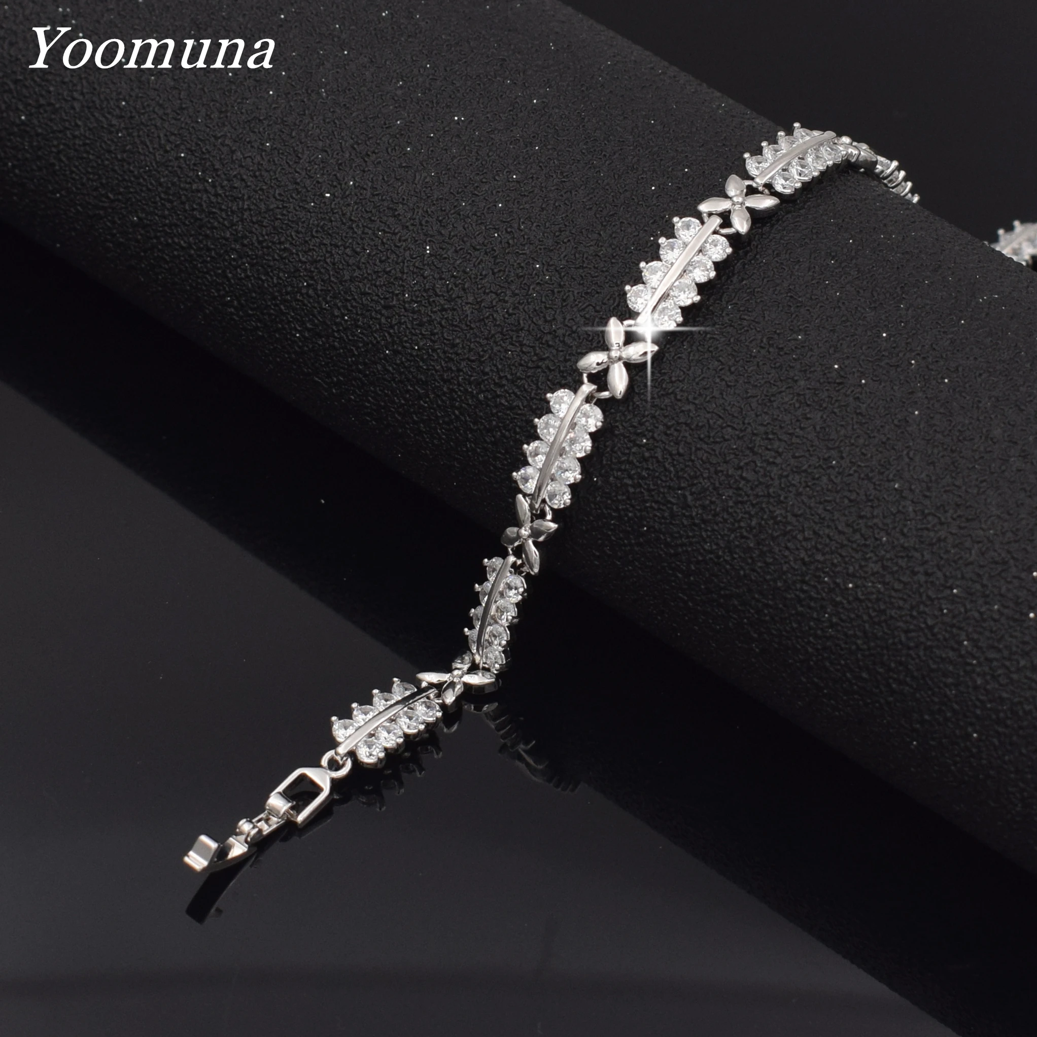 Популярная цепочка, браслеты для женщин, кубический цирконий, камень, цветок, лист, браслет, высокое качество, кристалл, серебро, браслеты, ювелирные украшения