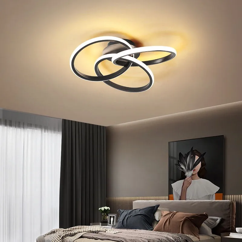 Living Room LED Ceiling Light Bedroom Kitchen Acrylic Round Rings Panel Lamp Modern Simple Indoor Fixtures Black / White / Gold