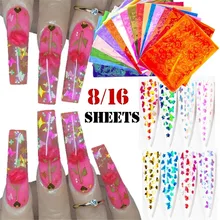 Голографическая наклейка с пламенем для ногтей, фольга, Полоска, лента, наклейка, тонкая Лазерная полоска, наклейка из фольги, наклейка, набор для украшения ногтей