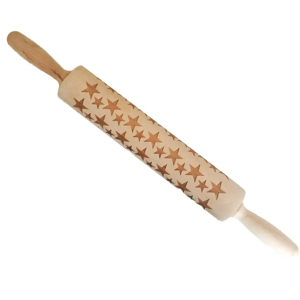New Rolling Pin Christmas Elk Pattern Print Rolling Pin Elm Infrared Engraved Embossed Rolling Pin Cookie Stick Kitchen Gadgets