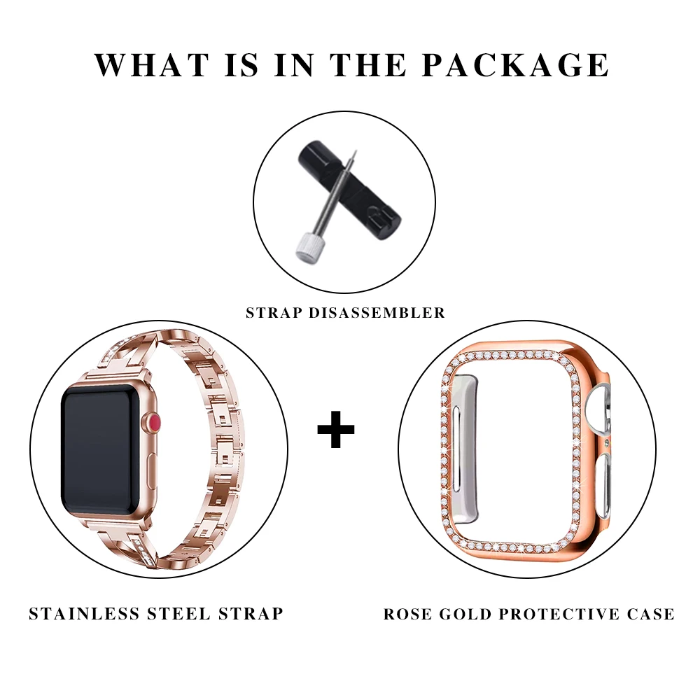 Ремешок+ чехол для apple watch 5 4 3 2 1 браслет из нержавеющей стали с кристаллами и бриллиантами 38 мм 40 мм 42 мм 44 мм iwatch металлический ремешок