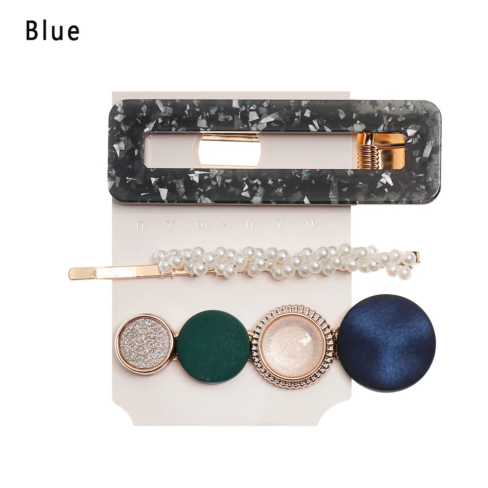 Blue Новинка года, 3 шт./комплект, модные жемчужины, геометрические заколки для волос, женская головная повязка, красивые заколки, заколки, вечерние аксессуары для волос, подарок для девочек - Цвет: Blue