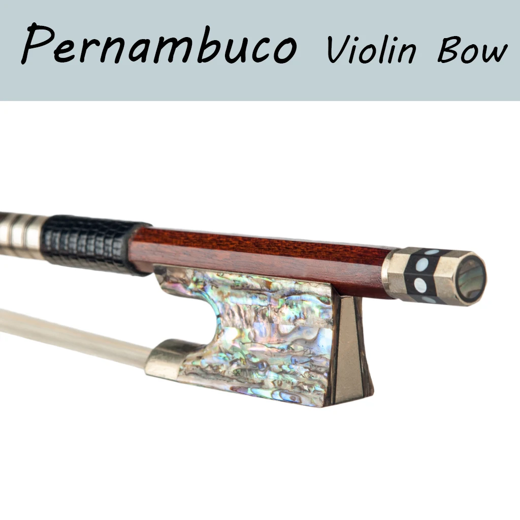 

Creative 4/4 Violin Bow Pernambuco Bow Round Stick W/Abalone Frog Mongolia Horsehair