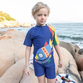 

2020 Summer Kids Swimwear 3-11 Years Children Cartoon Print Swimming Clothes Toddler Boy One-piece Swimsuit