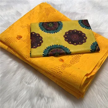 

African yellow Lace Fabric 2019 High Quality Nigerian French With Print Bazin matching 7.5yards/set