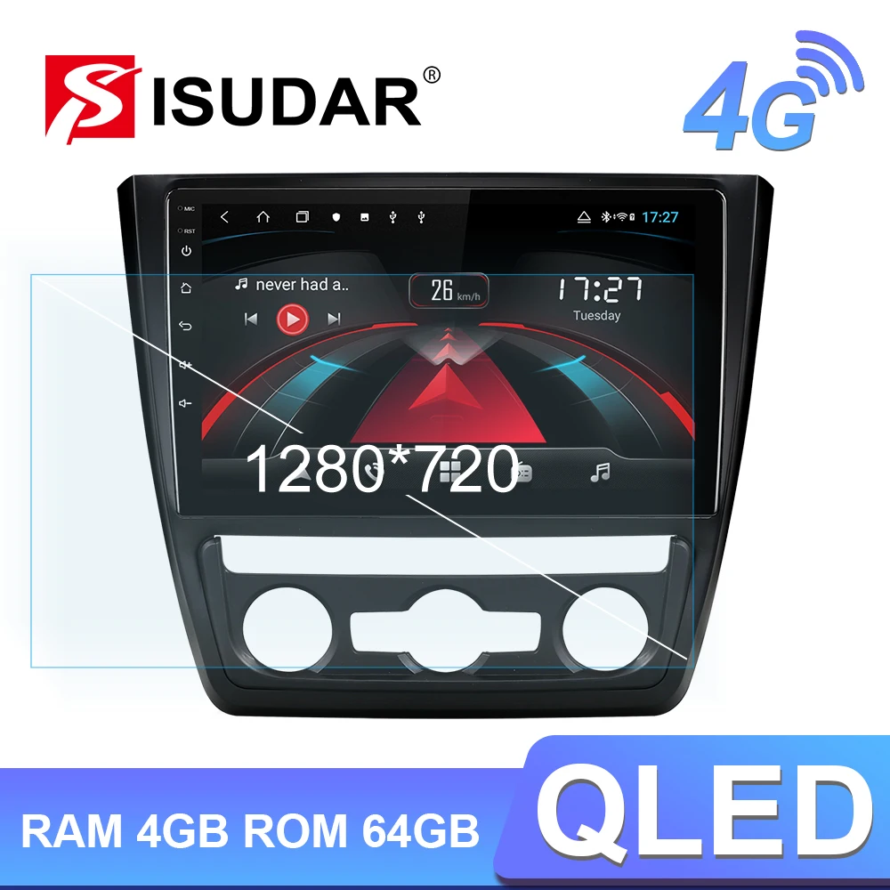 Автомагнитола Isudar H53 4G Android 1 Din для Skoda Yeti 2009 2010 2011 2012 2013 2014 мультимедиа GPS