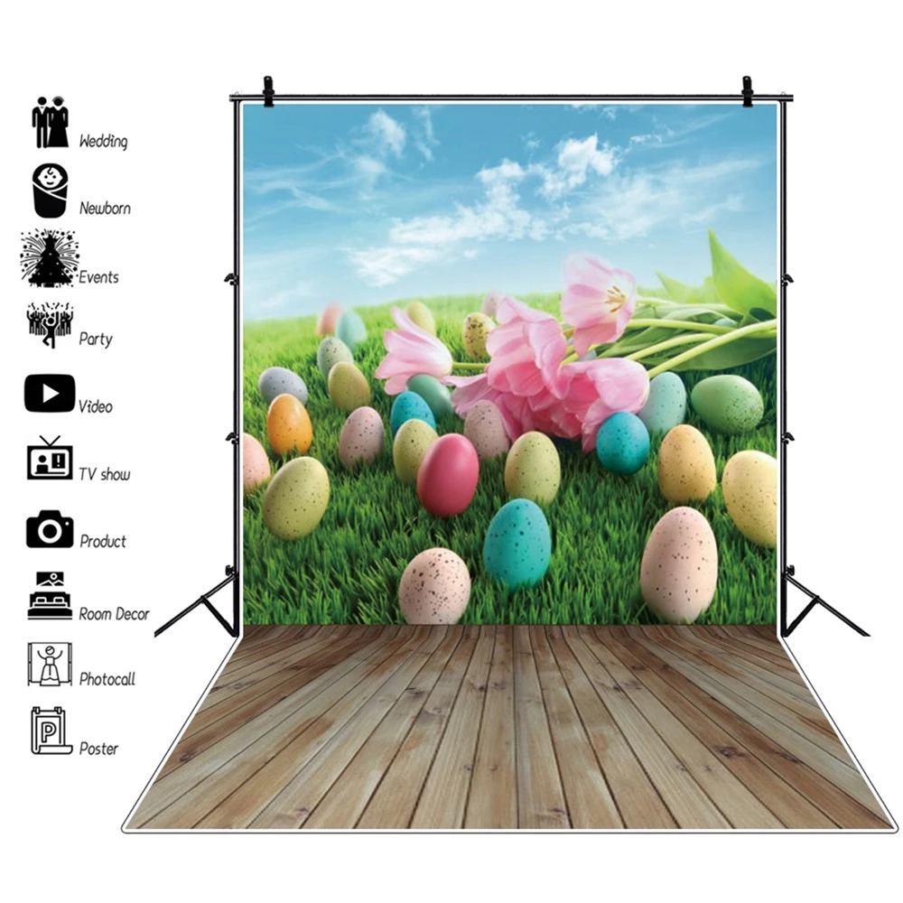 

Spring Easter Eggs Grassland Wood Floor Baby Photography Backdrop Vinyl Photographic Background For Photo Studio Photophone Prop