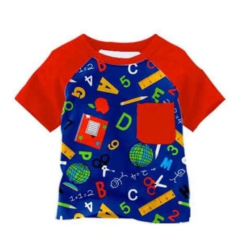 

Red color summer raglan back to school short sleeve boutique top pocket clothes