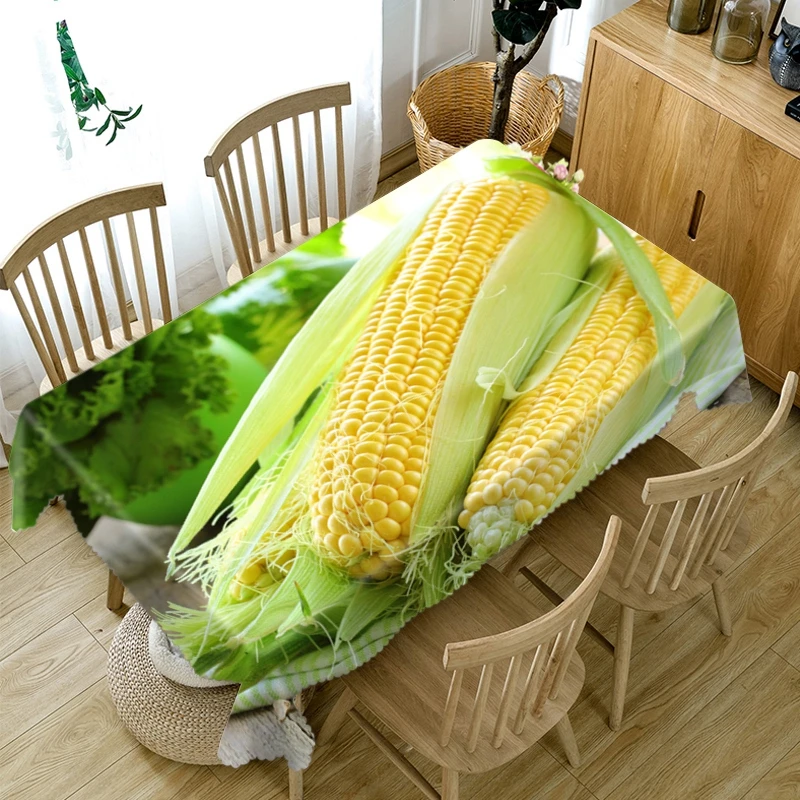 3D крупным планом из кукурузы и лимонного узора пылеотталкивающая скатерть из плотного хлопка прямоугольная/круглая скатерть для свадебного пикника Вечерние