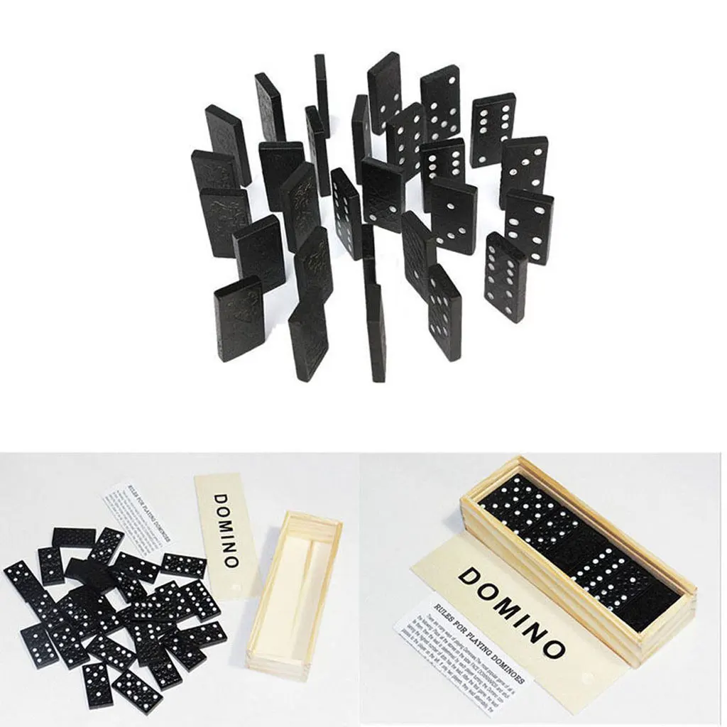 Children`s Domino Game Toy Set of 28 Pcs with Wooden Box Traditional Gifts