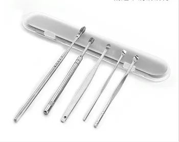 

10sets 5Pcs Ear Pick Set Stainless Steel Earpick Ear Wax Curette Remover Ear Cleaner Spoon Spiral Ear Clean Tool