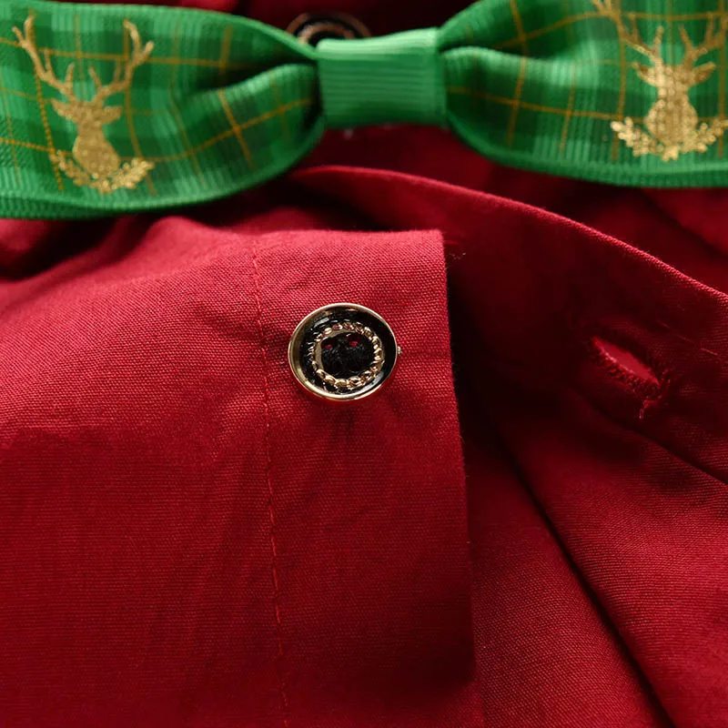 Baby Boys Shirts Children's Long Sleeve Formal Red Shirt Gentleman Tops With Bowtie Toddler Blouse