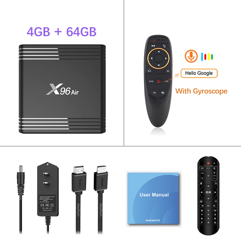 4G 64G G10 Remote X96Air 4 Гб 64 ГБ Android 9,0 ТВ приставка Amlogic S905X3 четырехъядерный 2,4G 5G двойной Wifi BT4.1 8K поддержка Youtube Netflix X96 Air Media pl - Цвет: 4G 64G G10 Remote