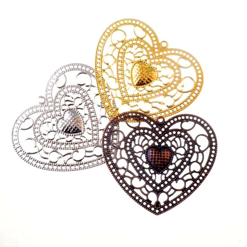 Free Shipping 10Pcs DIY Heart Filigree Wraps Connectors Hair Jewelry Accessories Ancient Fashion Decorative 65*58mm | Украшения и