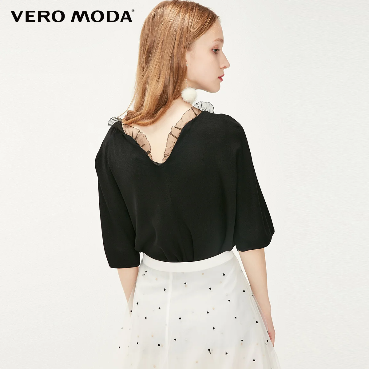 Black Vero Moda Женский трикотажный топ с короткими рукавами в стиле Ins | 319213501 - Цвет: Black