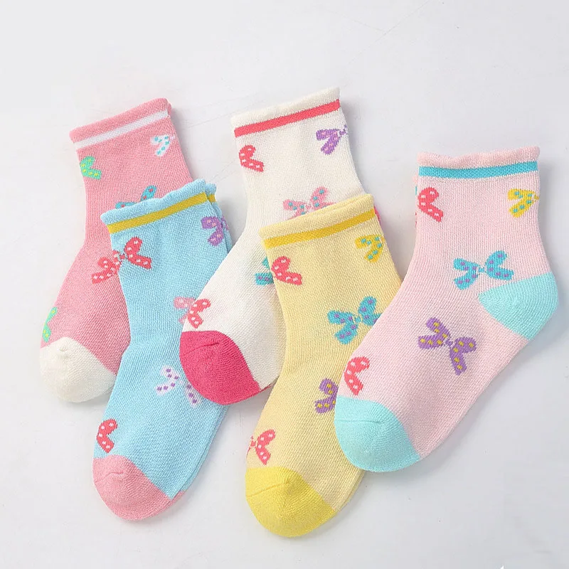 5 pairs 5 пар осенне-зимних носков Детские хлопковые зимние теплые детские носки для девочек-подростков детские носки с принтом бабочки и животных для маленьких девочек - Цвет: 5 pairs