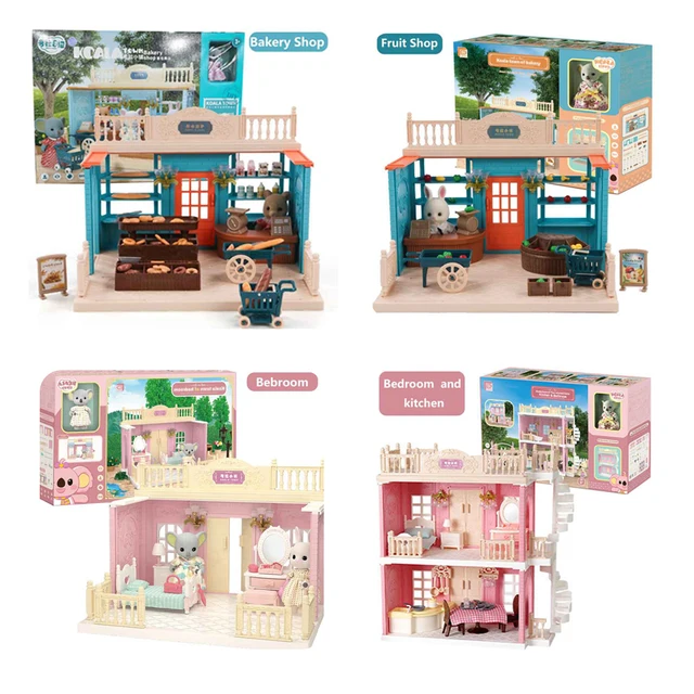 Dollhouse Toy Set Para Quarto, Pretend Game, Brinquedos Portáteis, Ônibus,  Padaria, Loja, Duplex, Contém 61 Acessórios, Pequenos Animais, 1:12, Quarto
