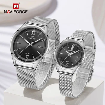 

NAVIFORCE Couple Watches Luxury Lover's Thin Wristwatch Men Women Casual Waterproof Quartz Silver Clock Male Relogio Masculino