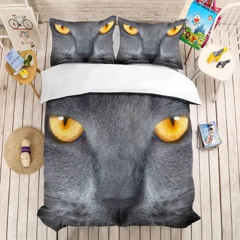 

Yellow Eyed Cat Bedding Set Bedroom Decor 100% Microfiber Hypoallergenic with Zipper 1PC Duvet Cover with Pillowcases