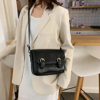 

Retro Leather Shoulder Bags Women Solid Color Lattice Pattern Messenger Shopping Square Handbags for Ladies Female