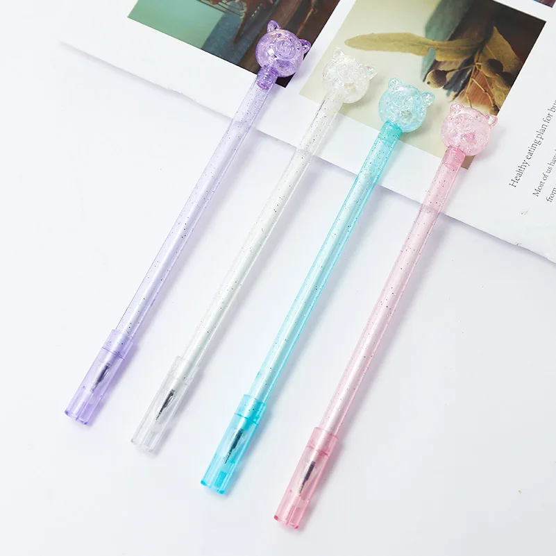 12Pcs/pack Novelty Fancy Rainbow Crystal Pig Gel Pens Animal Writing Painting Cute Kawaii Anime Pencil Case Bag Stationery Store