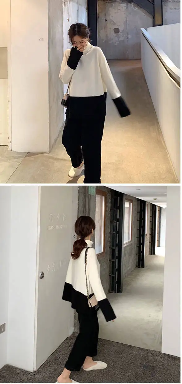 Heydress, женский свитер, водолазка, длинный рукав, пуловер, Повседневный, винтажный, контрастный цвет, вязанные топы, корейская мода, джемпер
