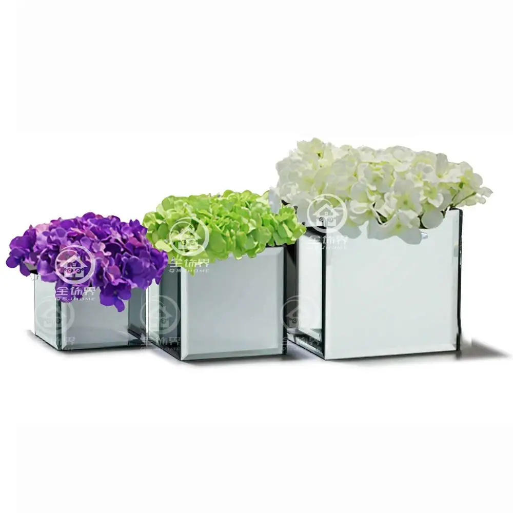 Set of 3 Солнцезащитные очки с зеркальным стеклом ваза сухой цветок Свадебная декоративная ваза зеркальный куб макияж стол сортировка коробка Современная зеркальная ваза праздничное украшение - Цвет: Set of 3