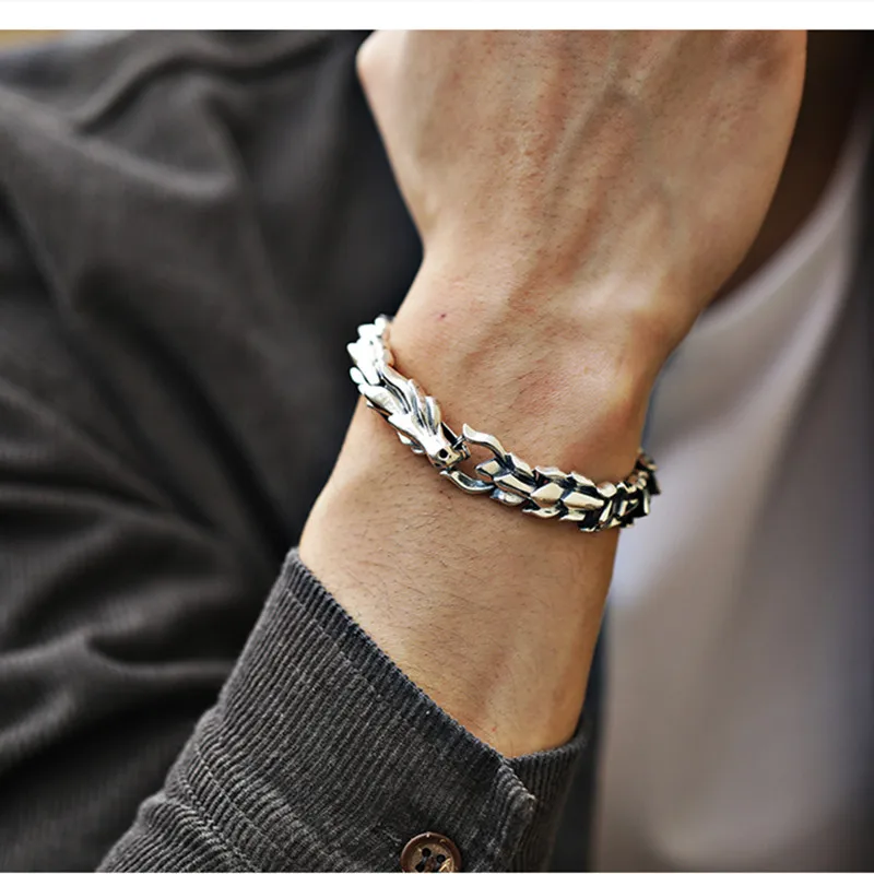 S925 Sterling Silver Bracelet Male Personality Fashion Jewelry Boy Birthday Gift New Year Hip Hop Punk Style | Украшения и